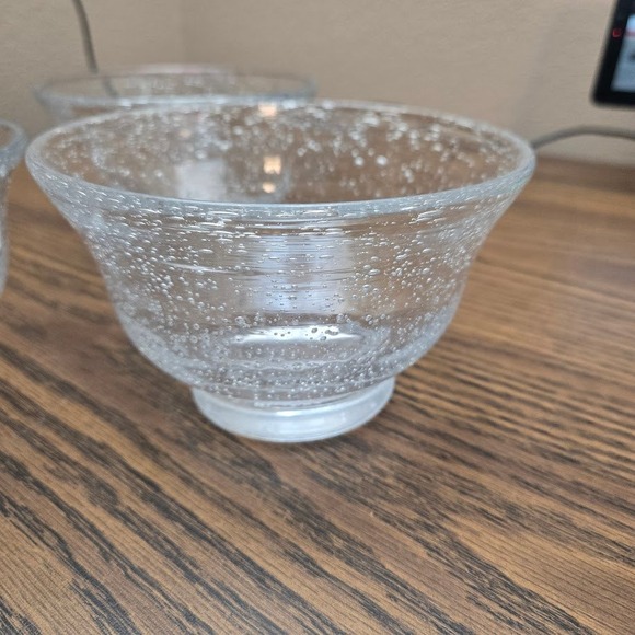 Clear Glass Bubble Bowls Set of 4 Heavy Dessert Bowls Footed Pedestal - Picture 4 of 7